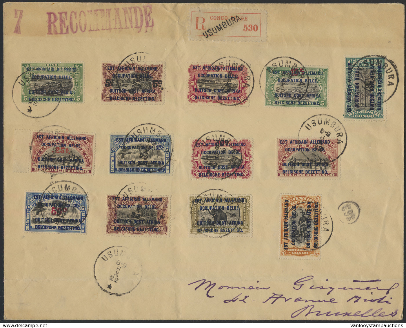 1922 OBP N° 28B/35B And 45/49 On Registered Cover Sent From Usumbura To Mr. Gisquiere/Brussels/Belgium, Vf/f - Autres & Non Classés