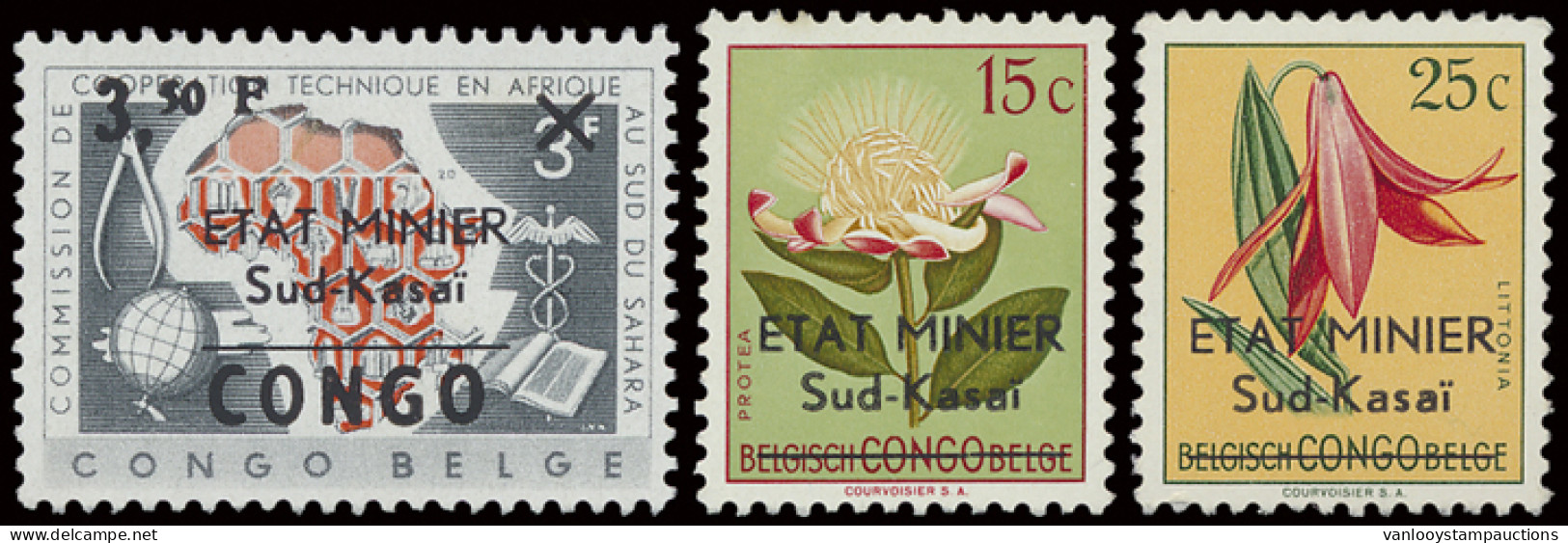 ** Lot Of 3 Stamps With Overprint ÉTAT MINIER SUD-KASAI, MNH, Very Scarce, Unlisted In OBP Catalogue, Only 3 Values Issu - Sur Kasai
