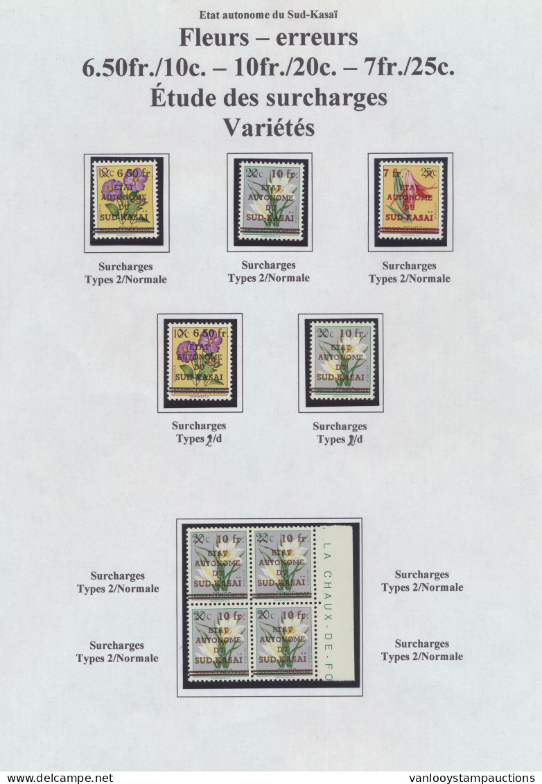 ** Error Of Surcharge On Flowers Issue, Small Study On Page (9 Stamps Including One Block Of 4), Vf (OBP €225) - Sud-Kasaï