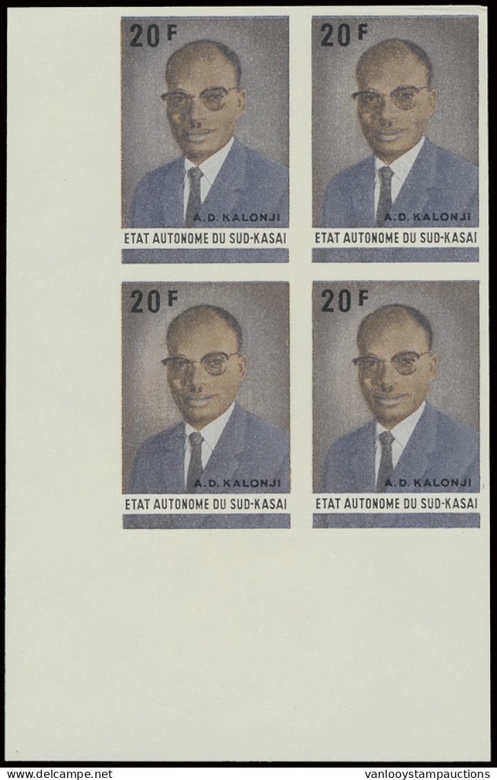 N° 25/28 A.D. Kalonji Issue, Full Set In Block Of 4 Unperforated With Corner Sheet, MNH, Vf (OBP €74) - Sud-Kasaï