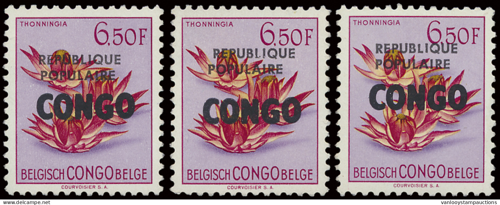 ** N° 6 (3x) 6,50Fr. Flowers With Overprint CONGO Of 1960 The 3 Stamps With 3 Different Small Overprints République Popu - Other & Unclassified