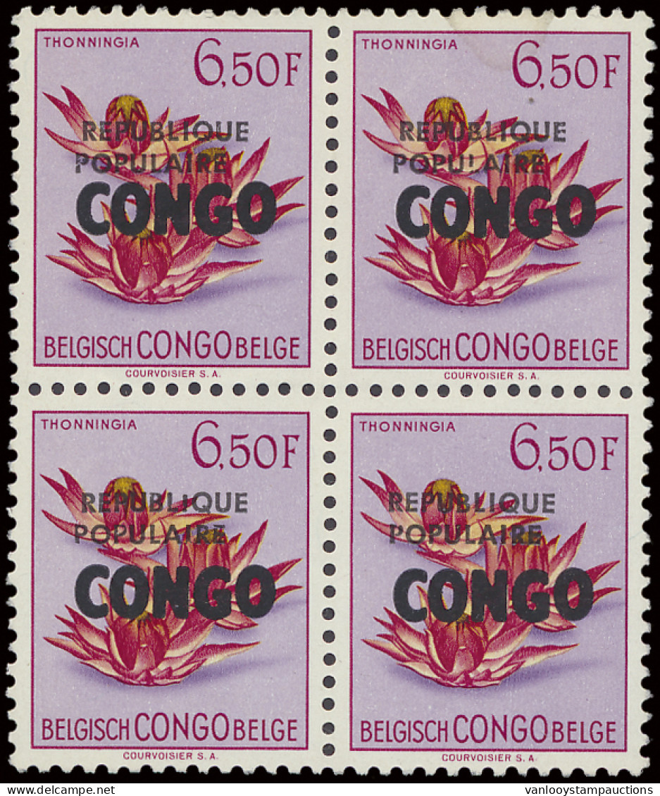 **/* N° 6 6,50Fr. Flowers With Overprint CONGO Of 1960 In Block Of 4 With Small Overprints République Populaire Type III - Other & Unclassified