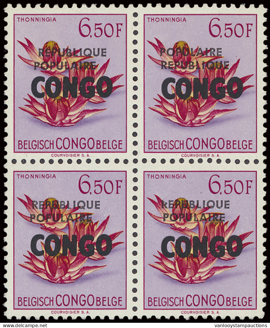 ** N° 6-Cu 6,50Fr. Flowers With Overprint CONGO Of 1960 In Block Of 4 With Small Overprints République Populaire Type II - Otros & Sin Clasificación