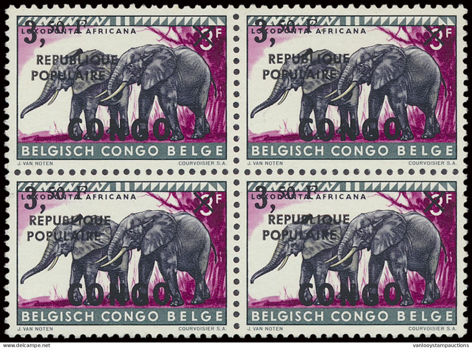 ** N° 7-Cu 3,50Fr. On 3Fr. Animals With Overprint CONGO Of 1960 In Block Of 4 With Small (instead Of Big) Overprint Répu - Otros & Sin Clasificación