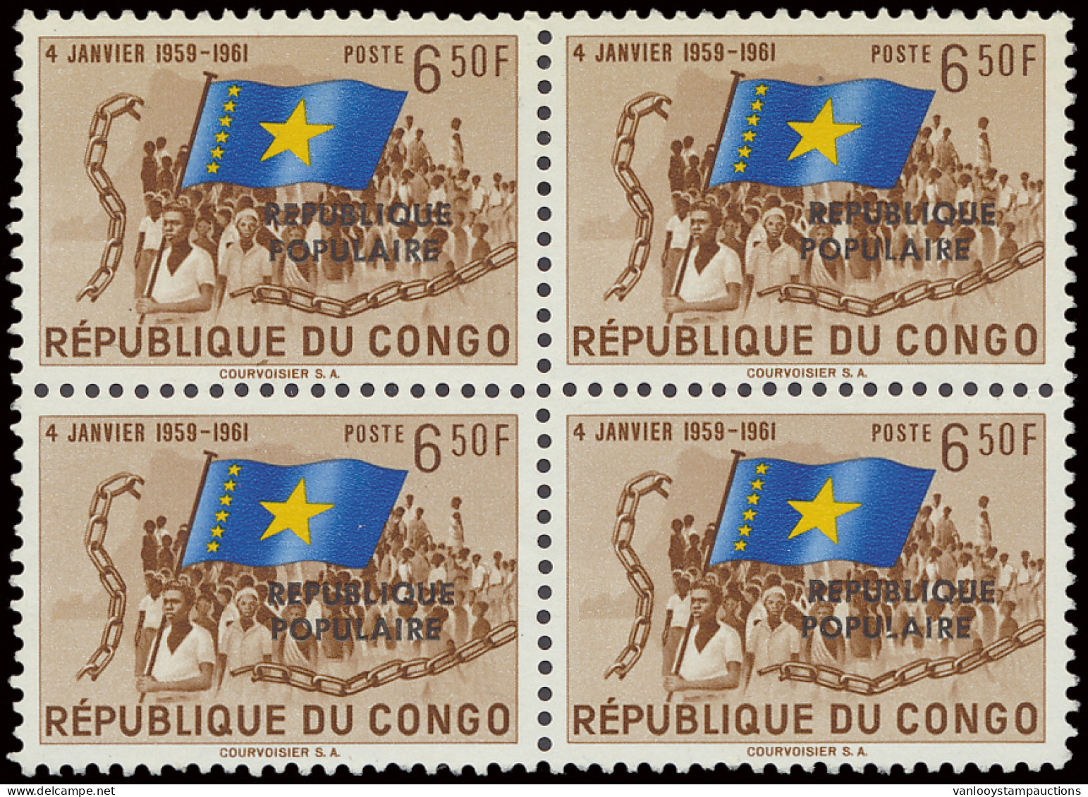 ** N° 417 Of Republic Of Congo 6,50Fr. 2nd Anniversary Of The Principle Of Independence In Block Of 4 With Small Overpri - Otros & Sin Clasificación