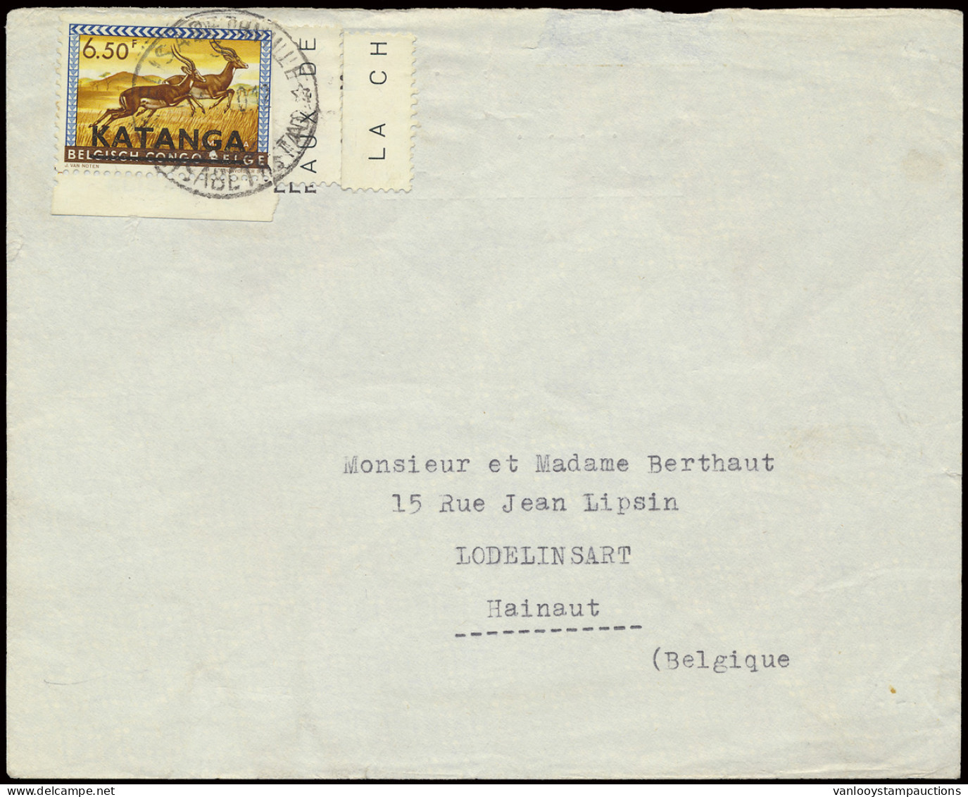 1960 Airmail Cover Franked With OBP N° 15 With Sheet Margin Used As Protection, Sent From Elisabethville-3 (Keach Type 1 - Katanga