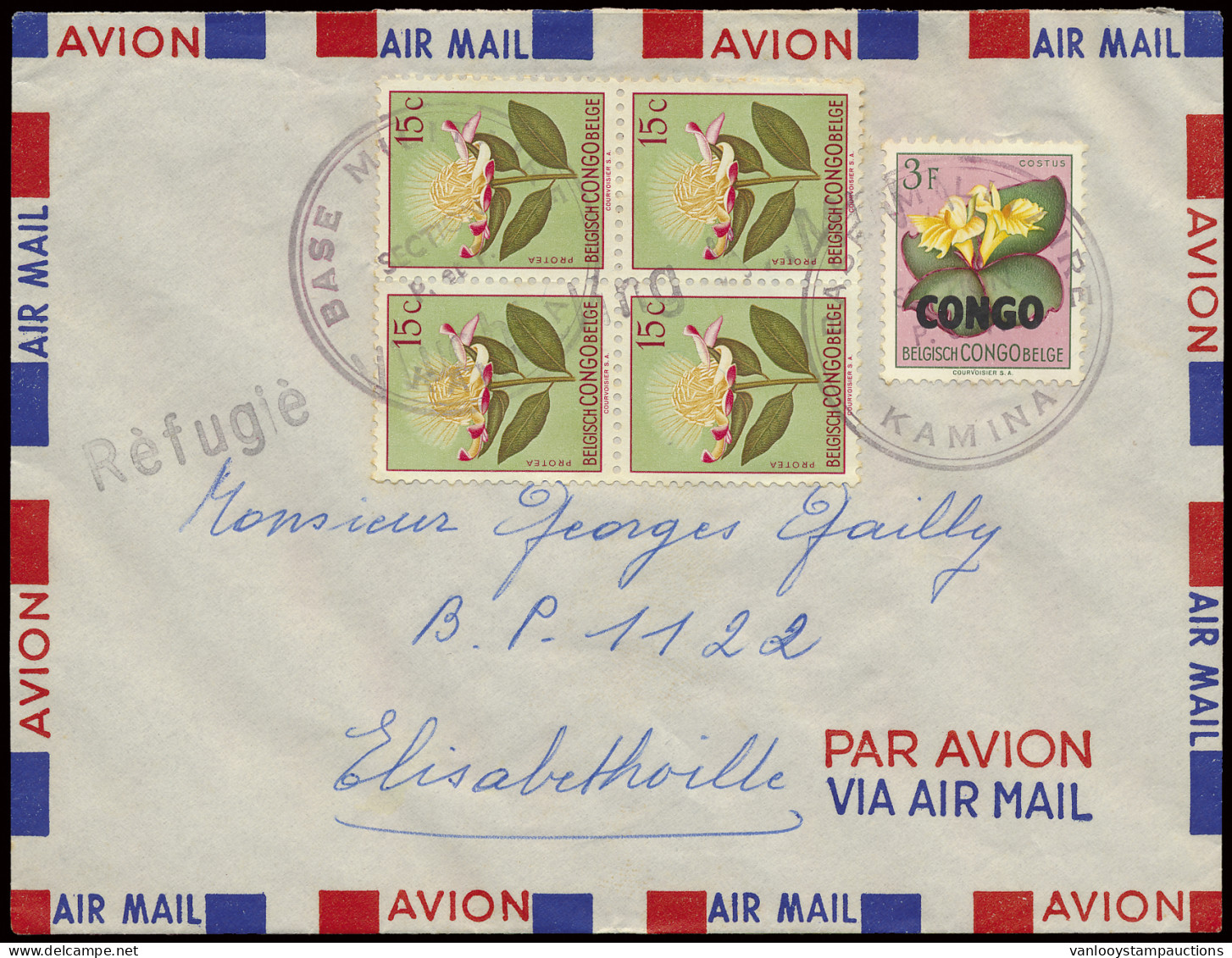 1960 (?), Refugee Cover, Airmail Cover, Franked With Belgian Congo Stamps OBP N°303 (block Of 4) And Rep Congo OBP N° 91 - Katanga