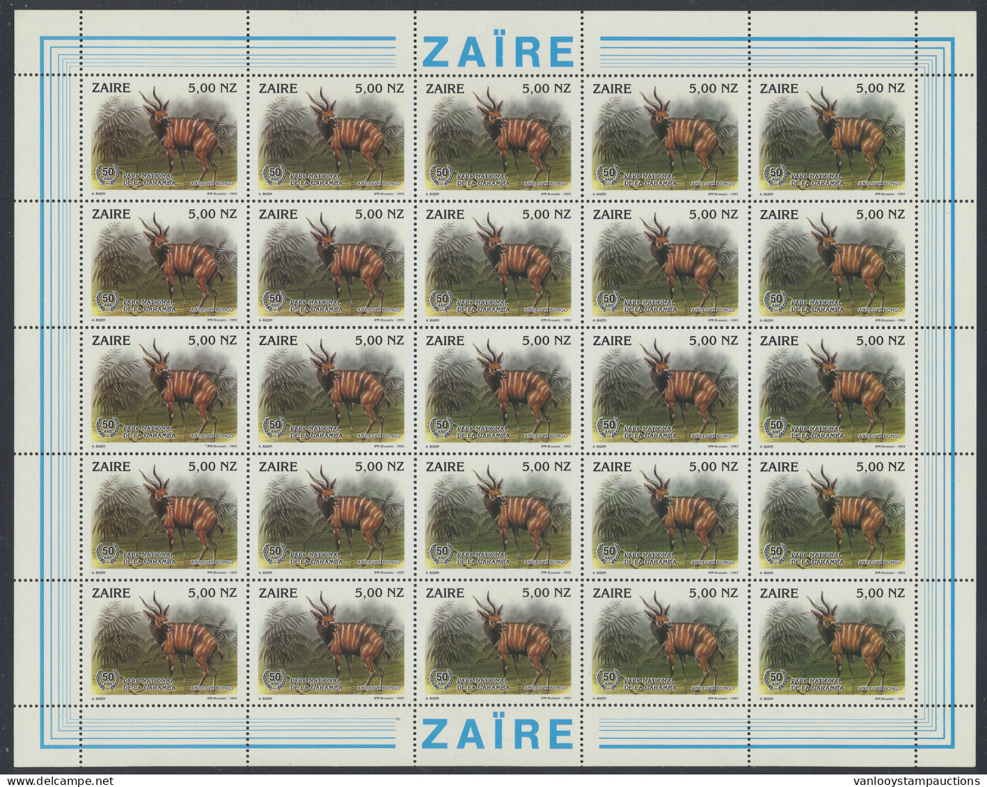 ** N° 1452/56 1994 - Animals Of The Garamba's Park Full Set In Full Sheets, MNH, Vf (OBP €225) - Autres & Non Classés