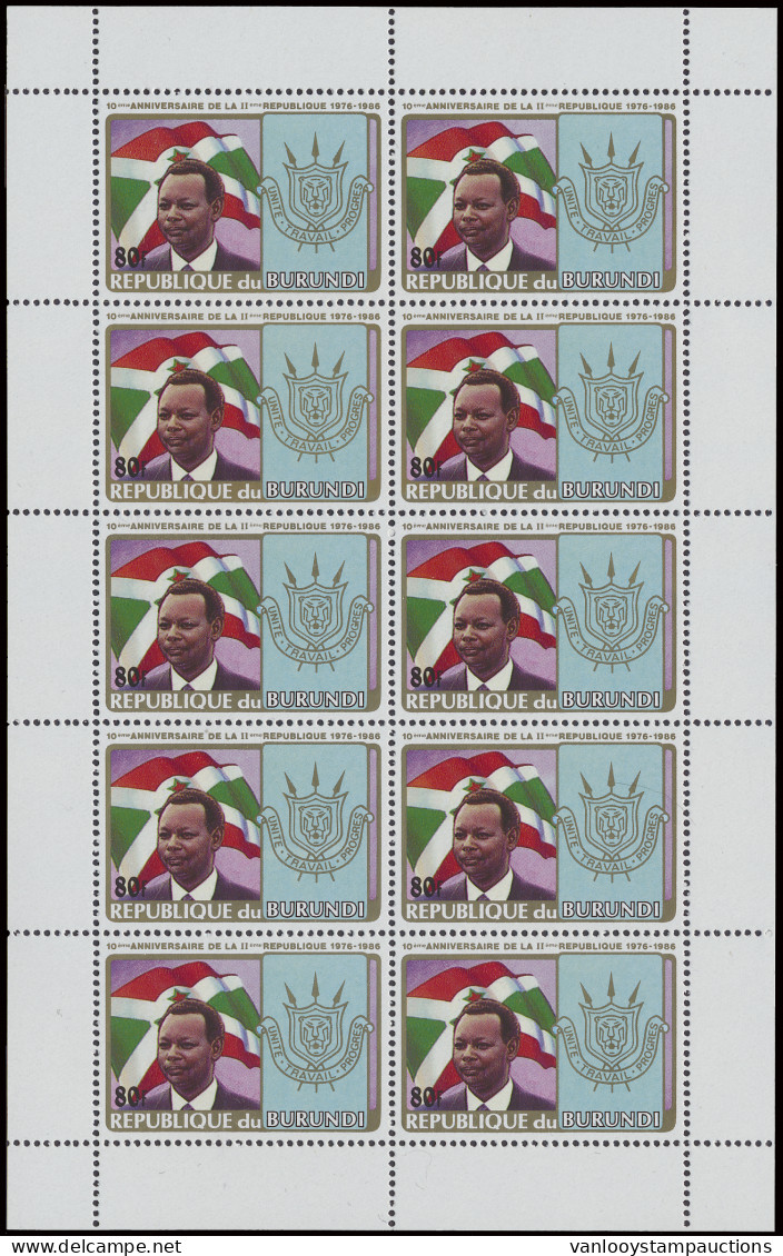 ** N° 949 A/D 1986 - 10th Anniversary Of The 2nd Republic Of Burundi Full Sets In Full Sheets Of 10 Stamps, MNH (OBP €70 - Otros & Sin Clasificación