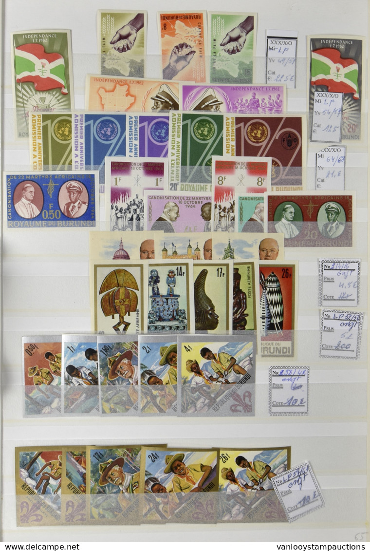 **/* 1962/1978 Burundi Unperforated Full Sets And Mini Sheets Small Accumulation Mainly MNH In Stock Book Also Some Sets - Otros & Sin Clasificación