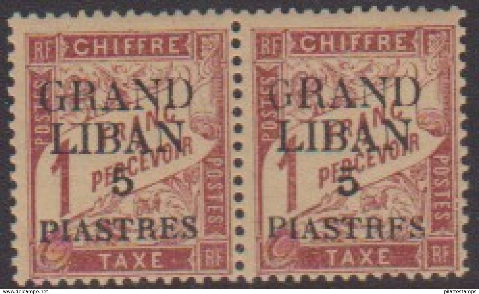 Grand Liban Taxe  5a** Variété "G" Maigre + Normal En Paire - Autres & Non Classés