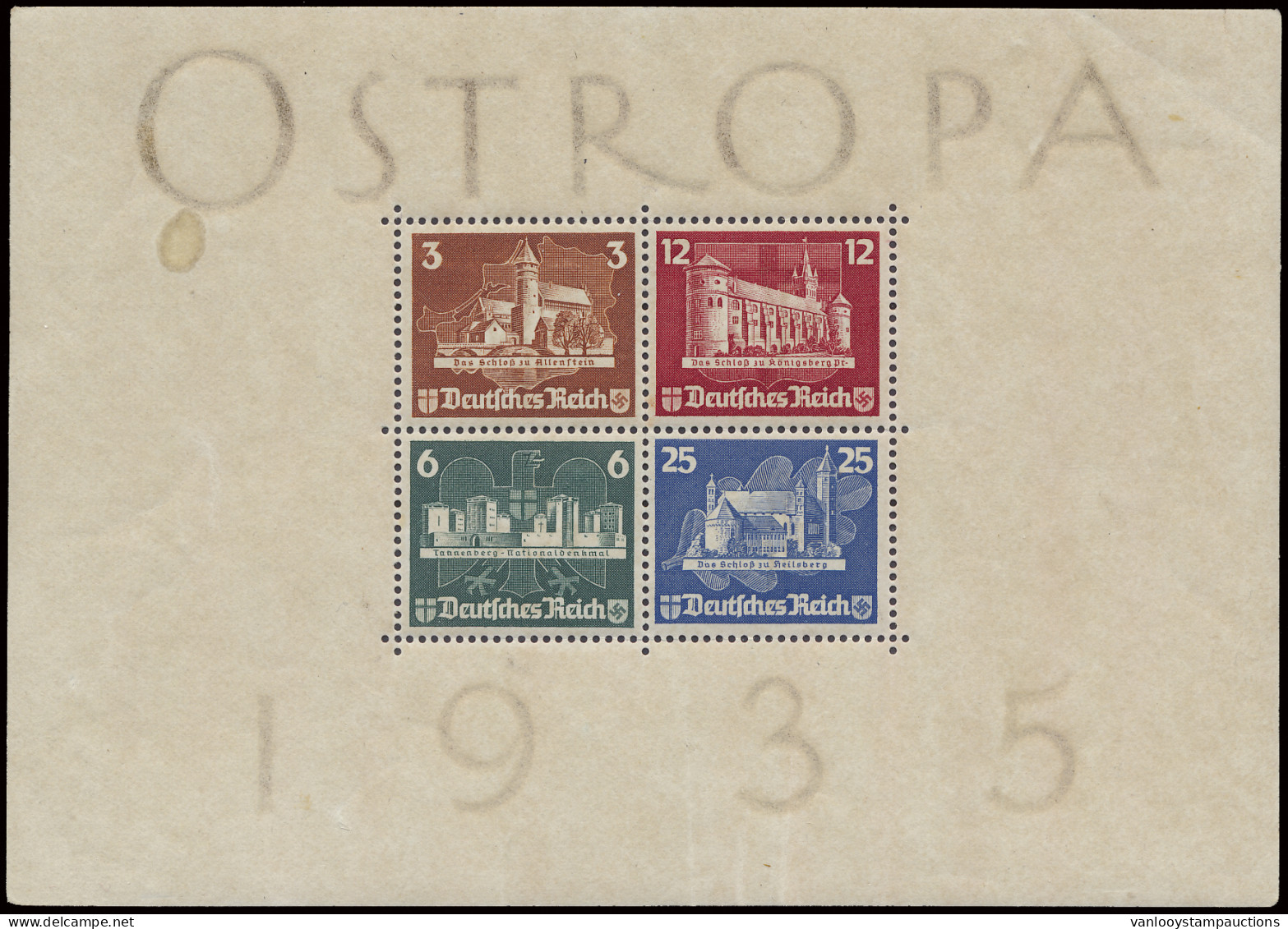 * BL 3 (Mi.) 1935 - Ostropa Met Originele Bruine Gom En Sporen Van Scharnier, Michel Vermeldt Alleen Blok Zonder Gom, M  - Blocks & Sheetlets