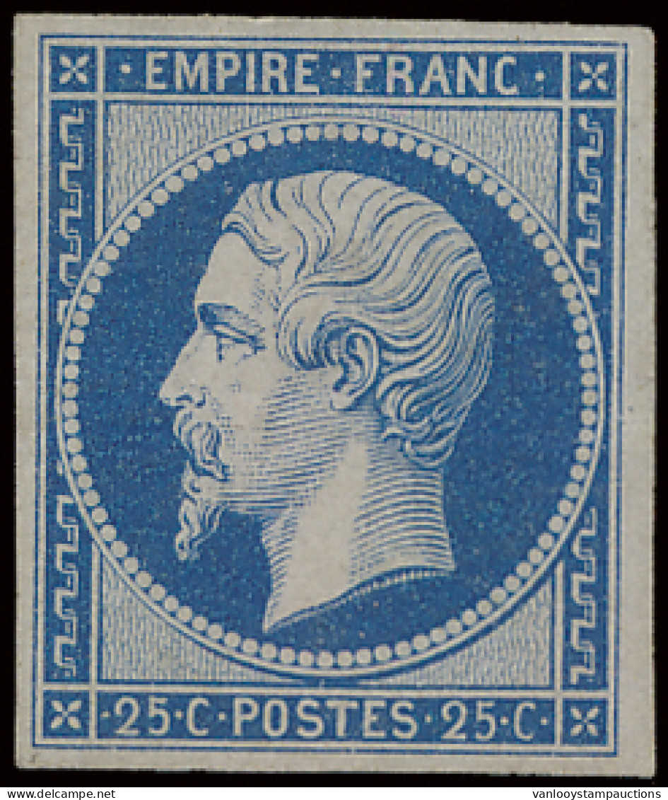 (*) N° 15A Napoleon III Ongetand - 25c. Bleu, Dun Plekje, Gerand, Zonder Gom, Zm (Yv. €1.200) - 1863-1870 Napoleon III With Laurels