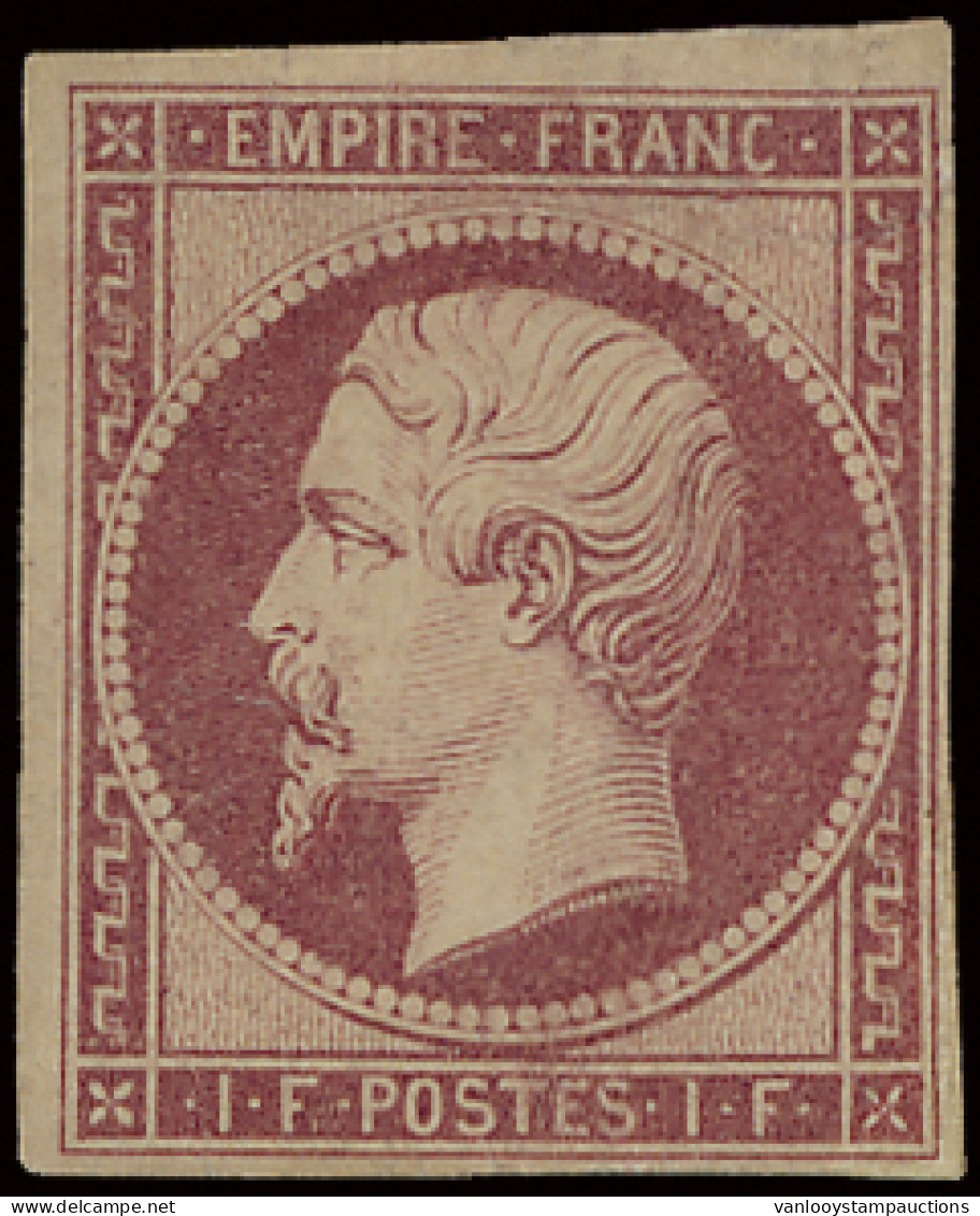 (*) N° 18d Napoleon III Ongetand - 1Fr. Carmin Herdruk Van 1862, Zonder Gom, M (Yv. €2.500 Voor *) - 1863-1870 Napoleon III With Laurels