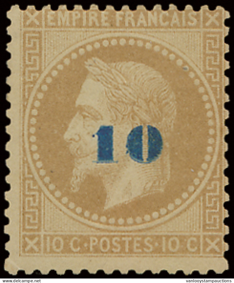 * N° 34 Napoleon III Lauré 10 Sur 10c. Bistre Surcharge Bleue Niet Uitgegeven Zegel, Prachtex., Zeer Zeldzaam (Yv. €3.00 - 1863-1870 Napoléon III Lauré