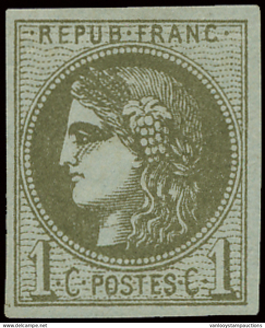 * N° 39A 1c. Olive Report I Zeer Breed Gerand (Yv. €300) - 1870 Bordeaux Printing