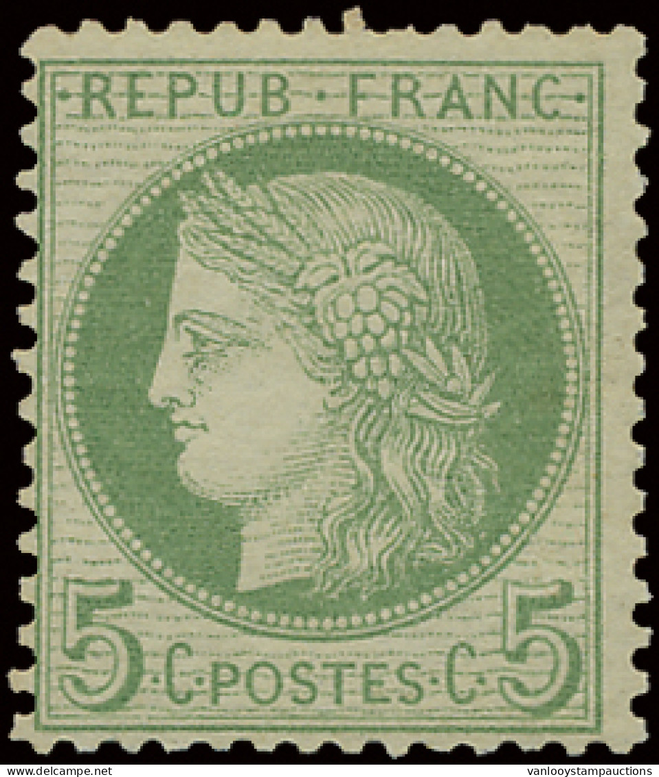 * N° 53 5c. Vert-jaune Sur Azuré, Een Korte Tand, M (Yv. €300) - 1871-1875 Ceres