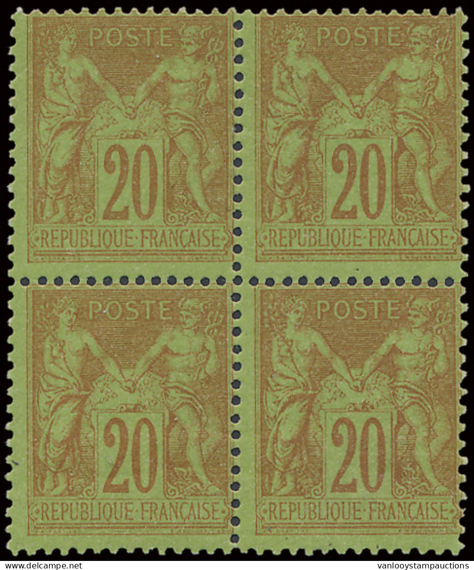 **/* N° 96 20c. Brique Sur Vert (blok Van 4), Bovenste 2 Zegels Licht * Spoor En De 2 Onderste **, Zm (Yv. +€300) - 1876-1898 Sage (Type II)