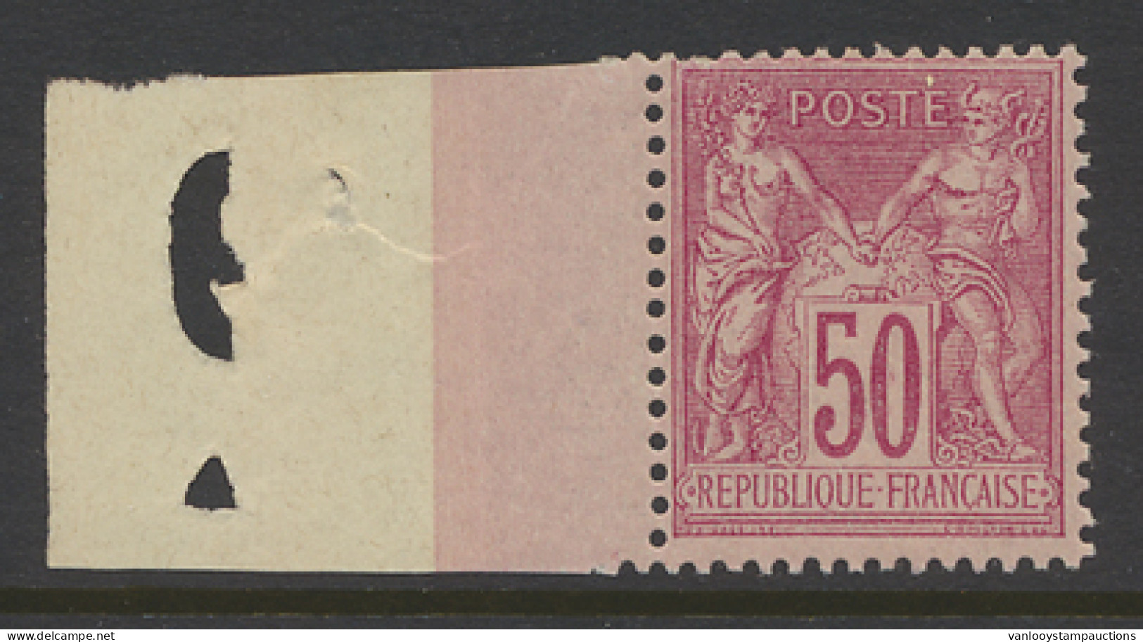 * N° 98 50c. Rose (II) Met Bladboord, Een Korte Tand, M (Yv. €285) - 1876-1898 Sage (Type II)