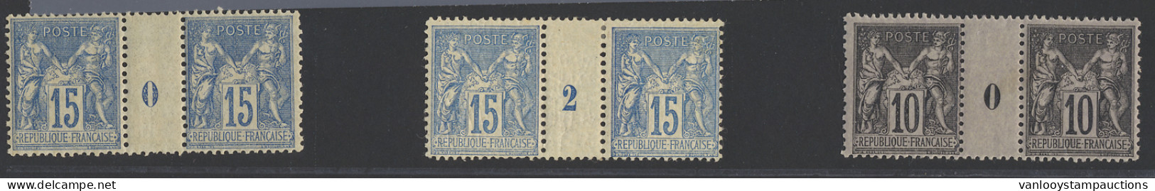 **/* N° 101 En 103 15c. Bleu (2 Paren) Met Millésime 0 En 2 (telkens 1 Zegel **) + 10c. Noir (in Paar) Met Millésime 0 E - 1876-1898 Sage (Type II)