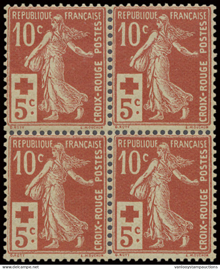 ** N° 147 10c. + 5c. Rouge - Rode Kruis In Blok Van 4 Met Zeer Mooie Centrage, Zm (Yv. +€400) - Other & Unclassified