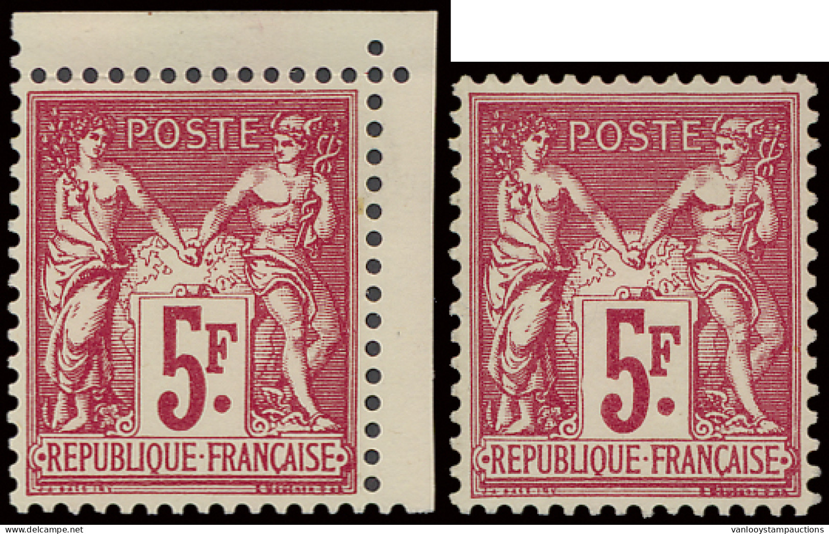 ** N° 216 En 216b 1925 - Expo Type Sage - 5fr. Rouge, Gewoon Zegel En Met Plaatfout Cartouche Cassé, Zm (Yv. €630) - Other & Unclassified