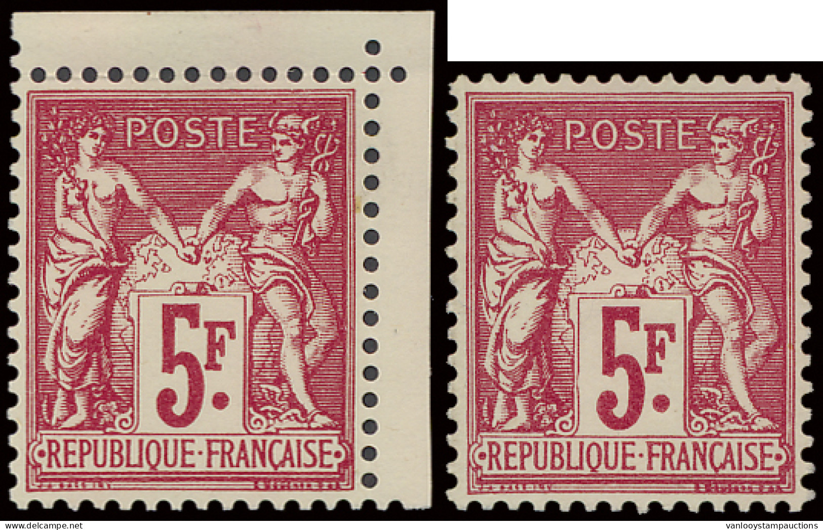 ** N° 216 En 216b 1925 - Expo Type Sage - 5fr. Rouge, Gewoon Zegel En Met Plaatfout Cartouche Cassé, Zm (Yv. €630) - Otros & Sin Clasificación