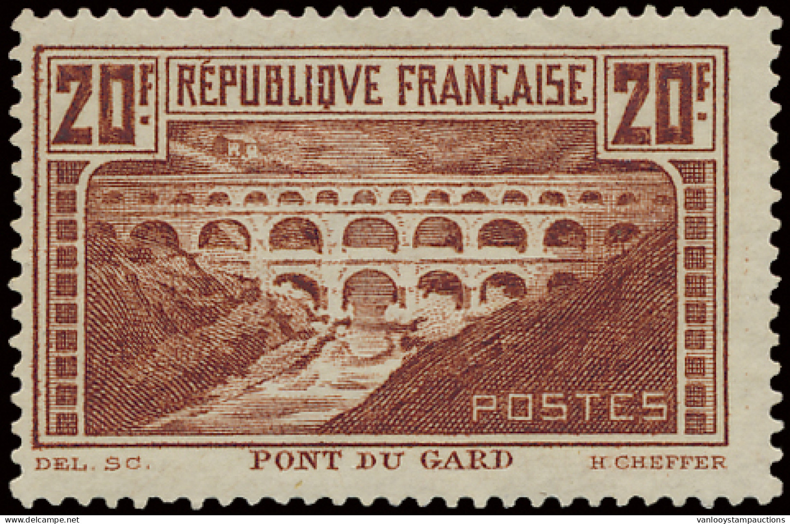 * N° 262A 20fr. Pont Du Gard - Type I Tanding 13 1/2 X 13, Zm (Yv. €350) - Autres & Non Classés