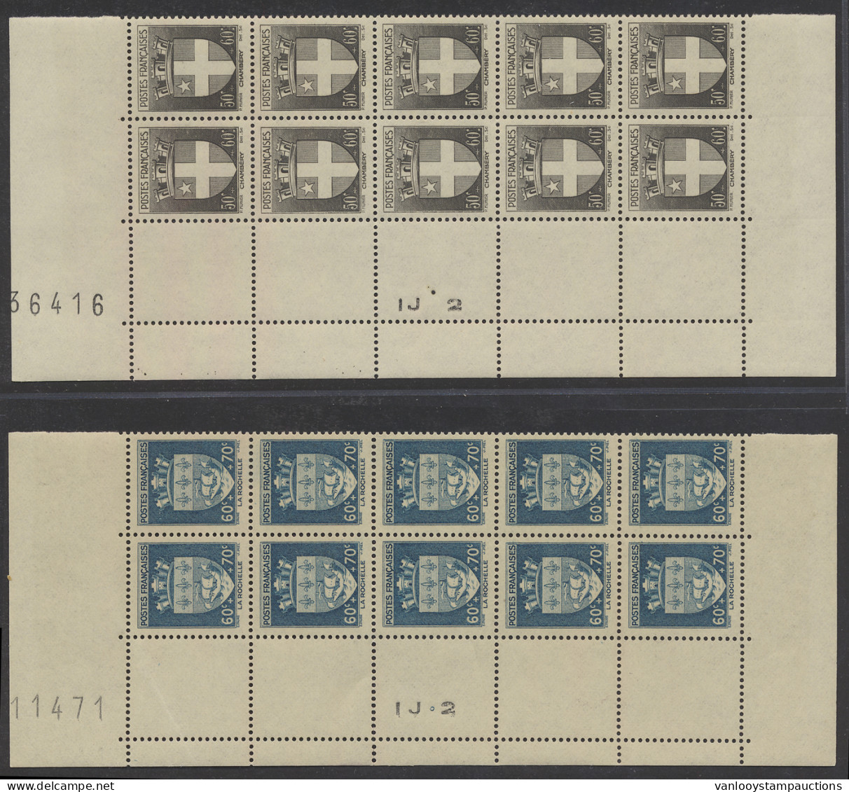 ** N° 553/64 Wapenschilden, Secours National 1942 In Blok Van 10 Met Hoekbladboord En Randinscripties, Zm (Yv. €630) - Other & Unclassified