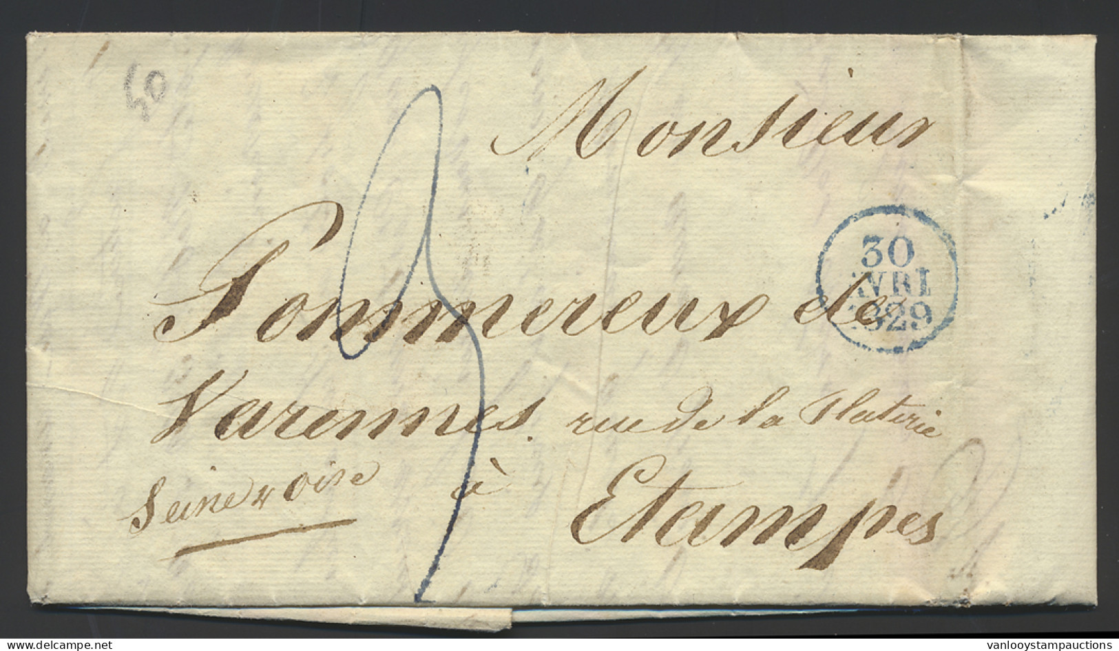 1829 Mooie Voorlopers Vanuit Paris (Seine Oise) Dd. 30/4/1829 In Ronde Blauwe Stempel Naar Eteimpes Met Afstempeling 1/5 - Autres & Non Classés