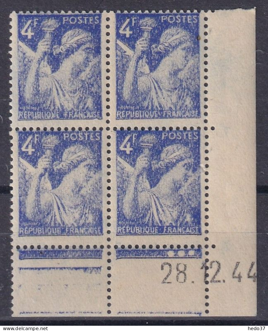 France N°656 - Variété Impression Défectueuse - Bloc De 4 Coin Daté  - Neuf ** Sans Charnière - TB - 1939-44 Iris