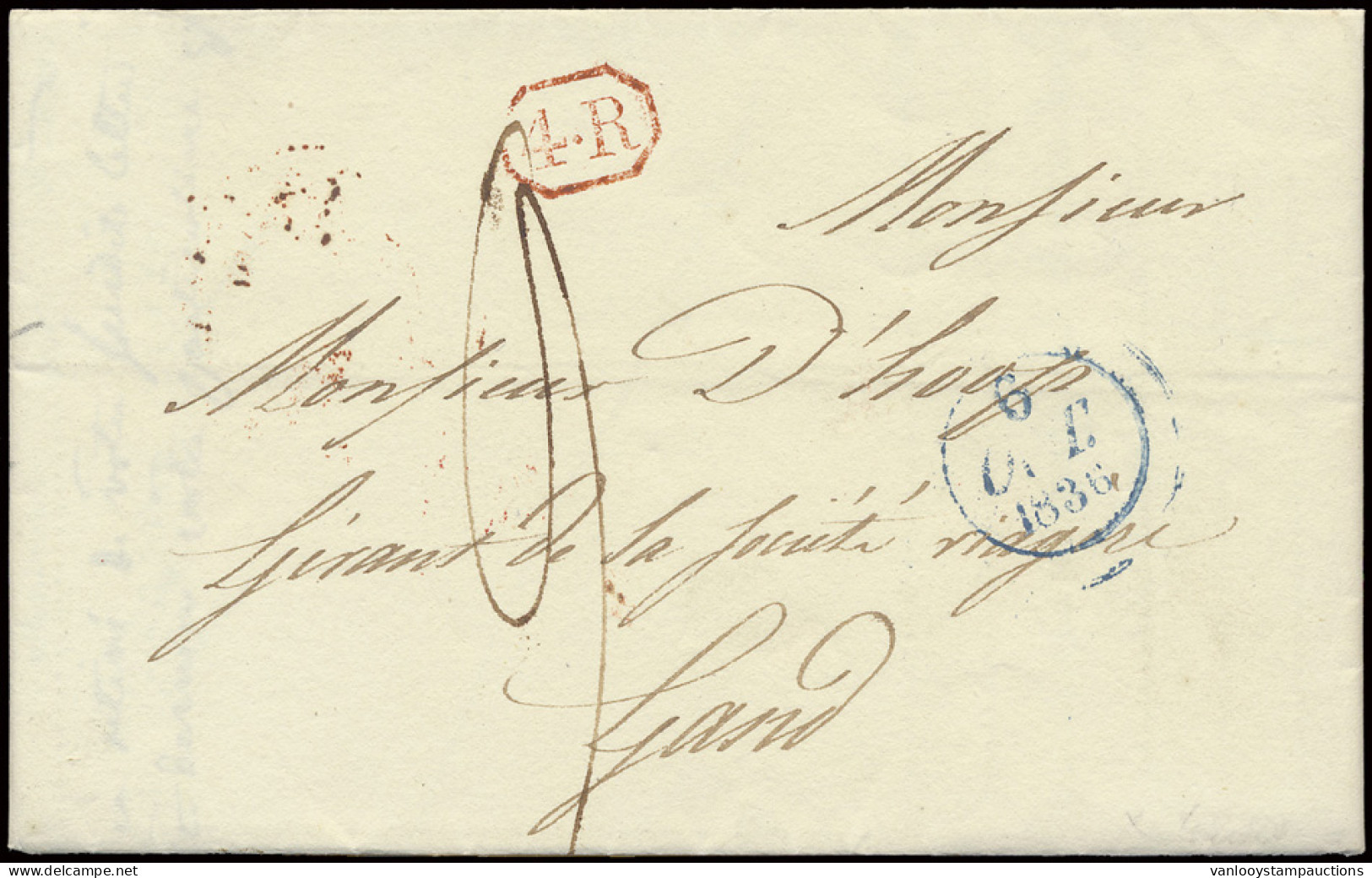 1836 Brief Uit Parijs Naar Gent Op 06.10.1836 En De Zeer Zeldzame Ovale Rode Stempel Van France – Par Quievrain/ B., Det - Other & Unclassified
