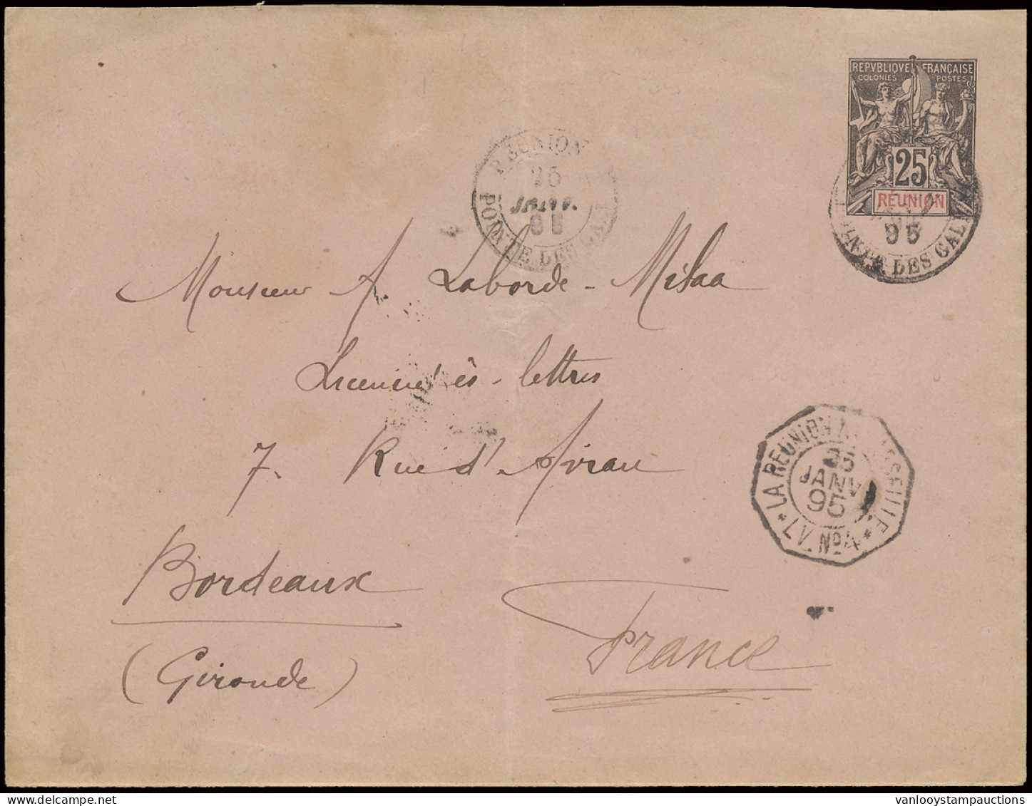 1895 PWST (omslag Met Groot Formaat) 25c. - Réunion, Verstuurd Uit Réunion - Pointe Des Galets, 25/1/1895 Naar Bordeaux/ - Otros & Sin Clasificación