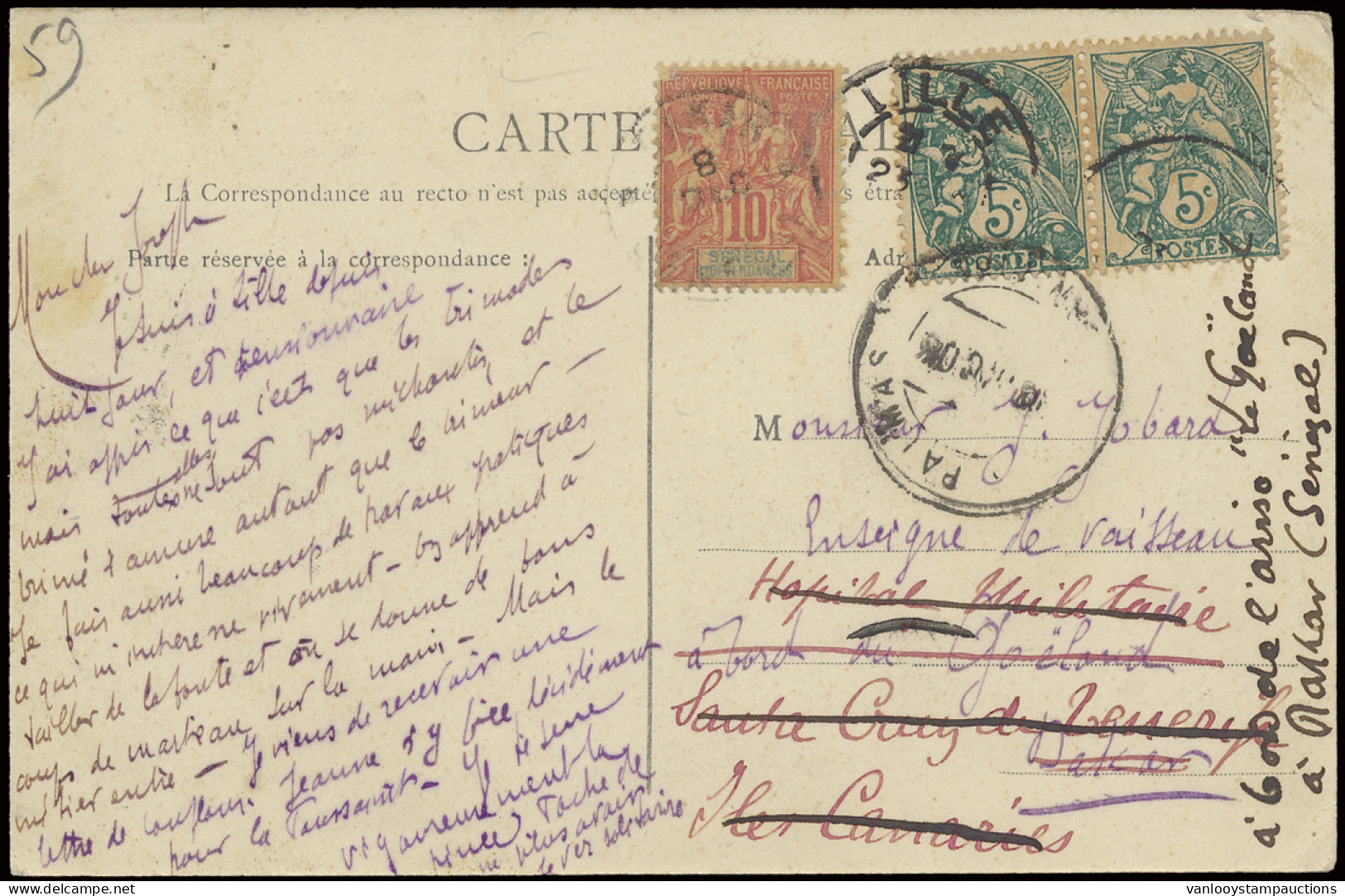 1904 Zichtkaart Gefrankeerd Met Yv. N° 111 (2x) Verstuurd Uit Lille/France 23/11/1904 Naar Een Zeeman Aan Boord Van Goel - Autres & Non Classés