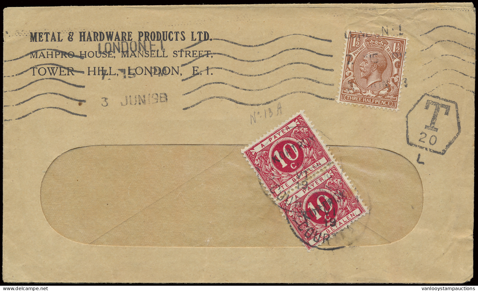 1917 N° 141 (Yv.), Engeland, Brief Van London, Dd. 3 Juli 1917, Gefrankeerd Met 1 ½ P Terwijl Het Eigenlijk Port 2 1/2p. - Autres & Non Classés