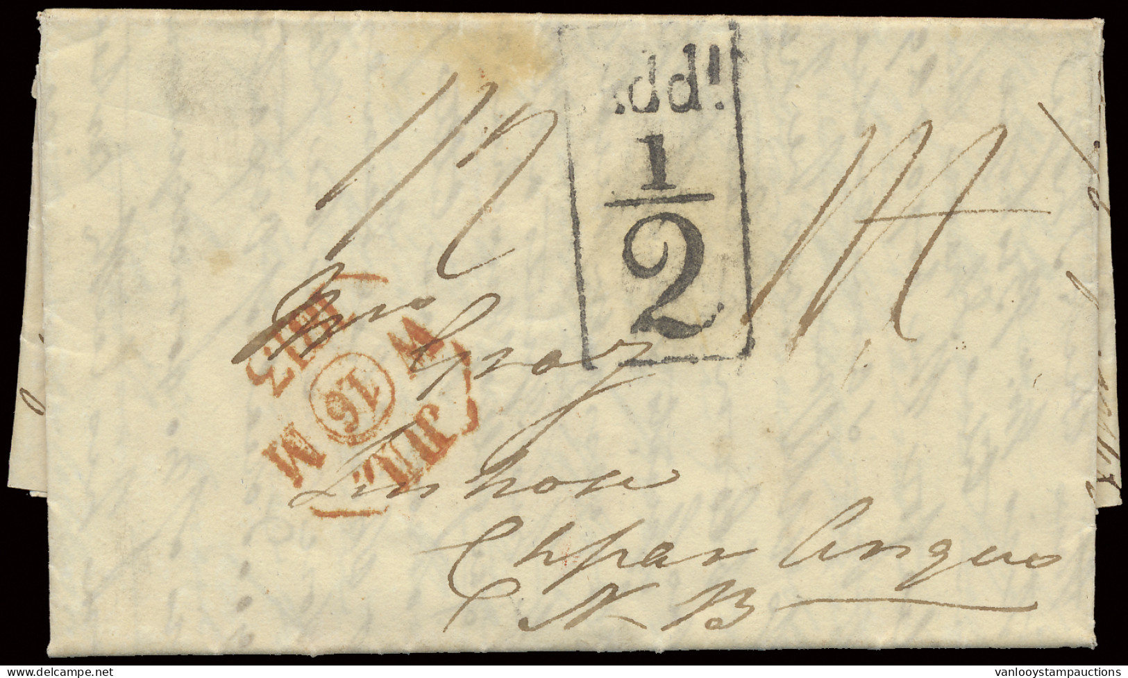 1813 Voorloper Engeland, Dd. Juli 1813, Met Port 1/2 P. En Extra Taxatie Van 'ADD! 1/2' In Kader Zwart', Vertrekstempel  - Other & Unclassified