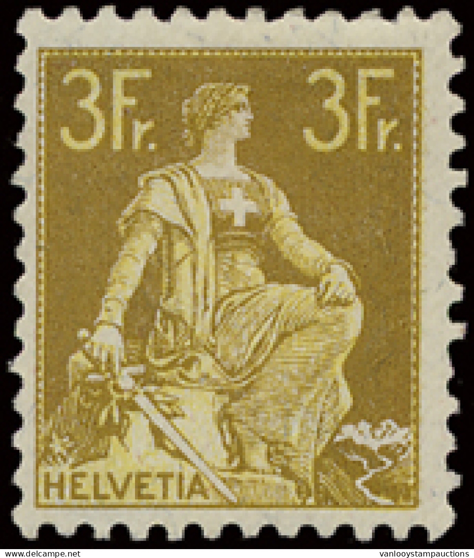 * N° 127 Helvetia 3fr. Bister En Geel, Zm (Yv. €425) - Autres & Non Classés