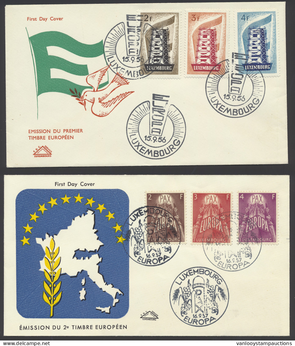 FDC Luxemburg 1956 En 1957 Op FDC's, Zm - Autres & Non Classés