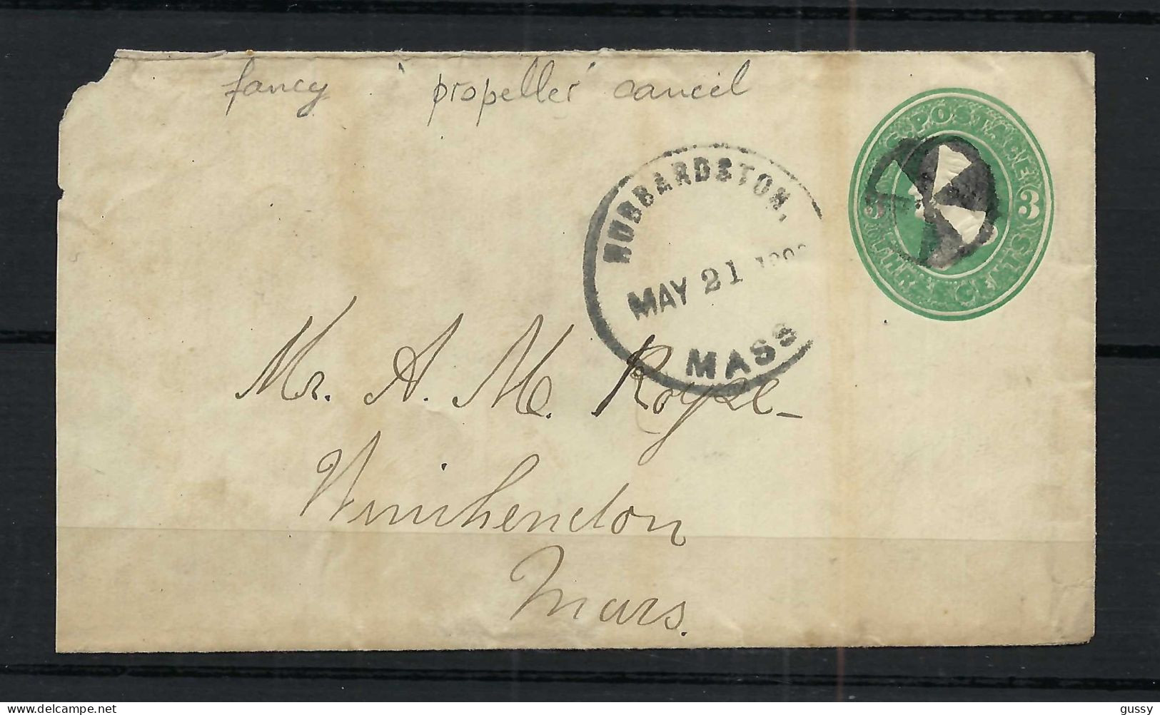 ETATS UNIS Ca.1880: CP Entier De 3c, Obl. Fancy Cancel "negative Propeller" - ...-1900