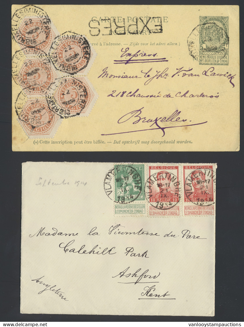 Periode 1869-1926. Oude Verzameling Overwegend Belgische Brieven Met N°30 + Losse Waarden. Oude Duitse Staten, Bezetting - Collections (with Albums)