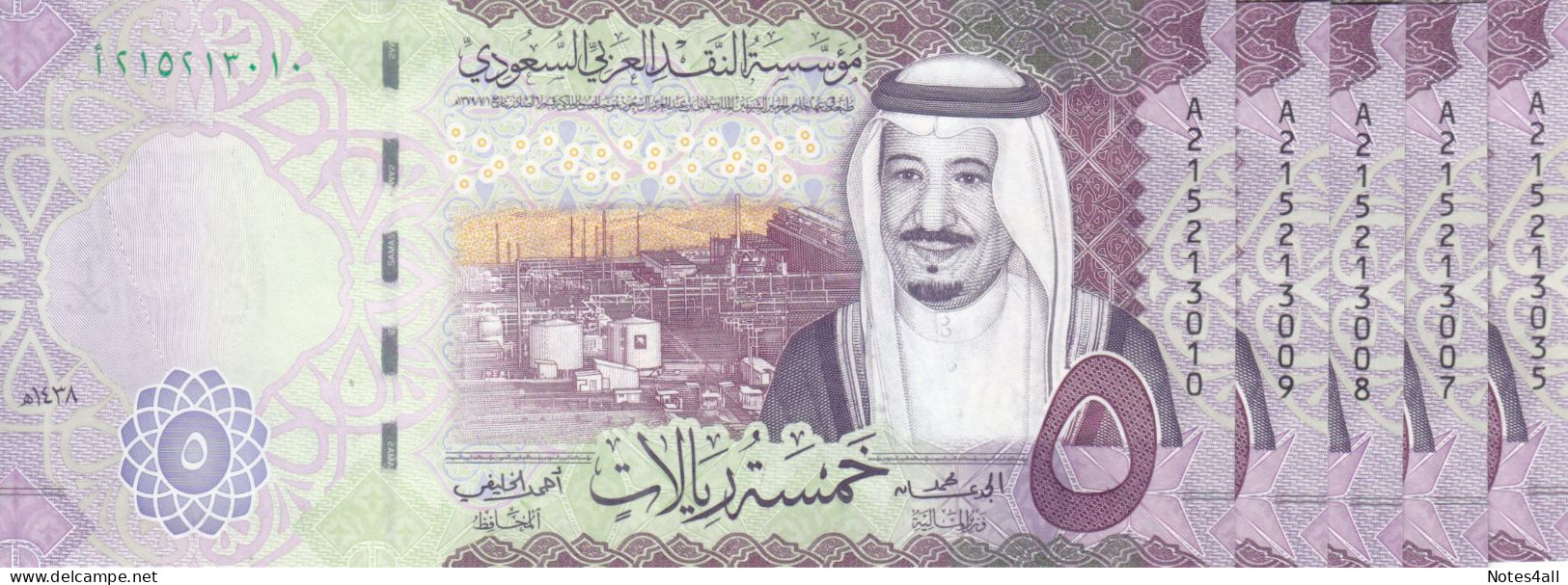 Saudi Arabia 5 Riyal 2017 P38 LOT X5 UNC NOTES - Arabie Saoudite