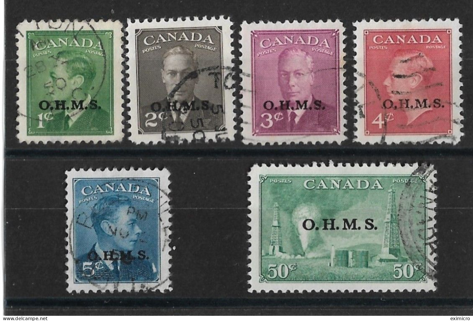 CANADA 1949 - 1950 O.H.M.S. OFFICIALS SET SG O172/O177 FINE USED Cat £70 - Overprinted