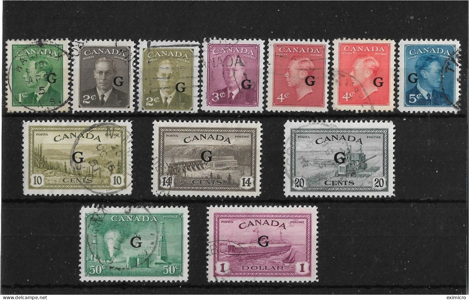 CANADA 1950 - 1952 'G' OFFICIALS SET Ex 7c Airmail SG O178/O189 FINE USED - Overprinted