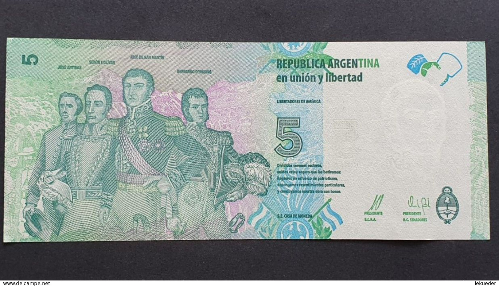 Billete De Banco De ARGENTINA - 5 Pesos, 2015  Sin Cursar - Argentinien