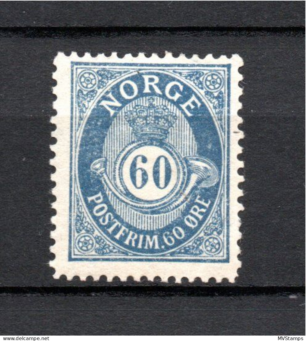 Norway 1900 Old 60 Ore Posthorn Stamp Vertical/Staende Watermark/Vm (Facit 84 K) MLH - Neufs