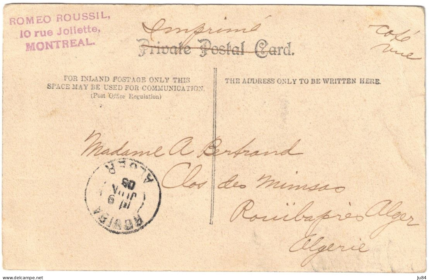 Canada - Québec - Montréal - Guy Street In Winter - Carte Postale Pour Rouïba (Algérie) - 27 Mai 1905 - Storia Postale