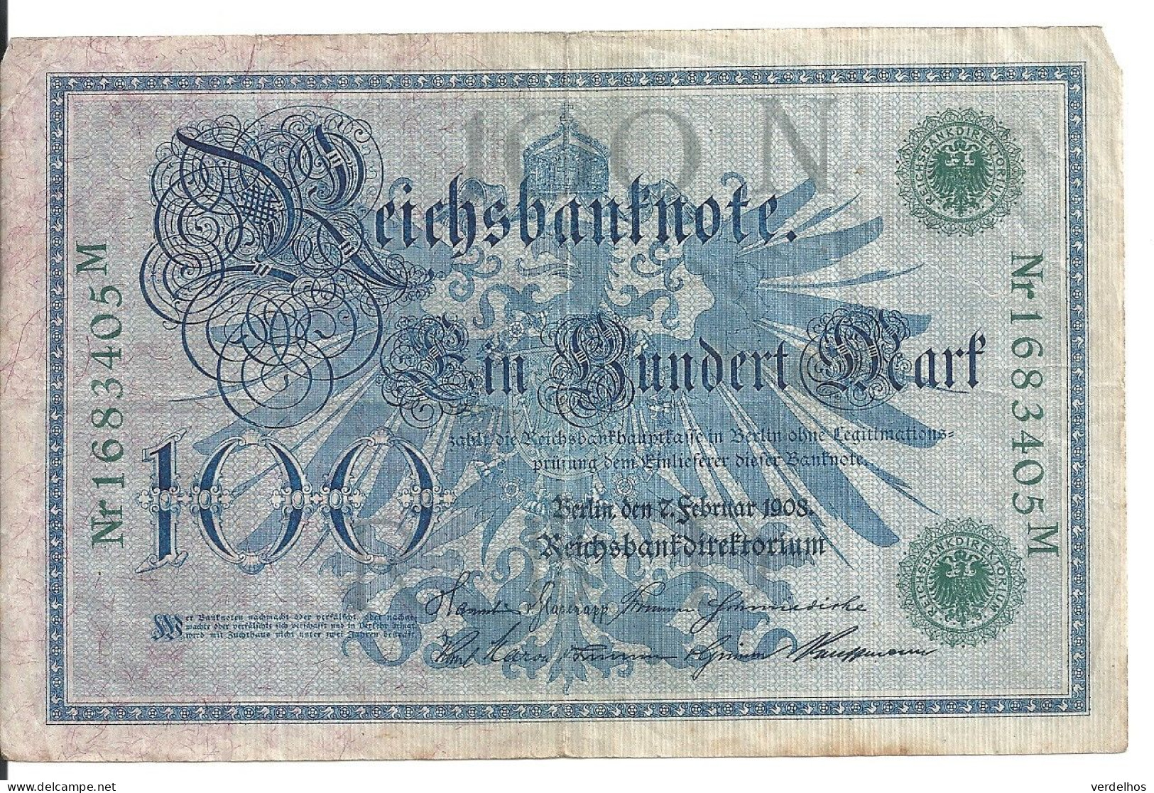 ALLEMAGNE 100 MARK 1908 VF P 34 - 100 Mark