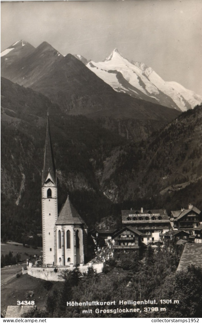 HEILIGENBLUT, CARINTHIA, GROSSGLOCKNER, ARCHITECTURE, CHURCH, TOWER WITH CLOCK, MOUNTAIN, AUSTRIA, POSTCARD - Heiligenblut