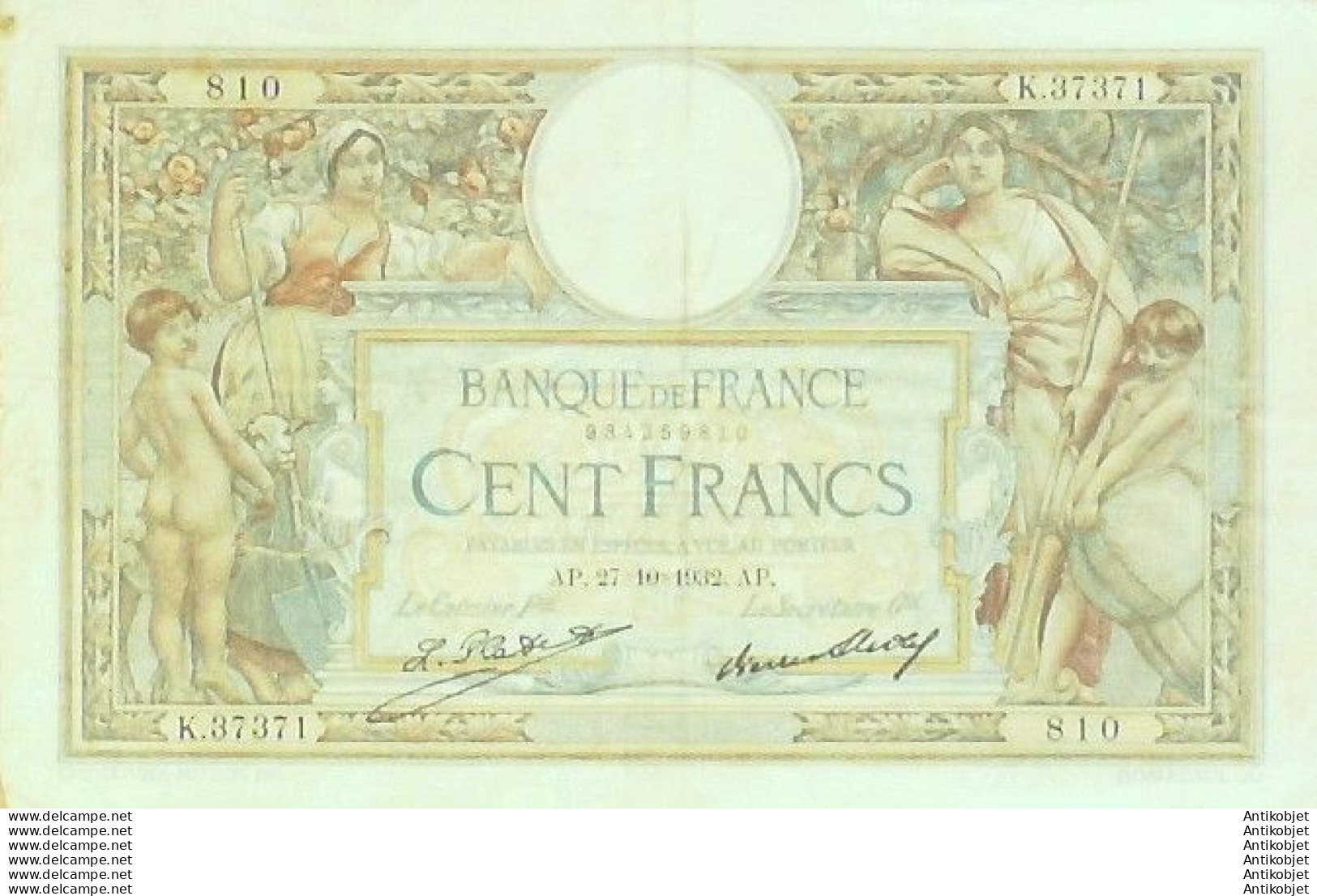 Billet Banque De France 100 Francs Luc Olivier Merson Grands Cartouches AP.27=10=1932 TTB++ - 100 F 1908-1939 ''Luc Olivier Merson''