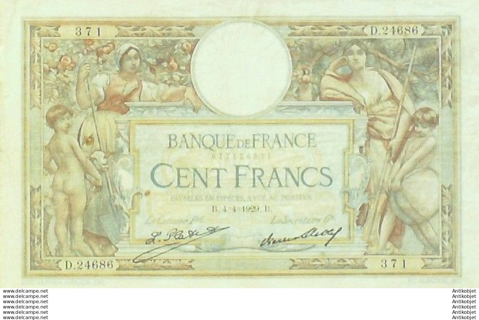 Billet Banque De France 100 Francs Luc Olivier Merson Grands Cartouches B.4=4=1929 TTB+++ - 100 F 1908-1939 ''Luc Olivier Merson''